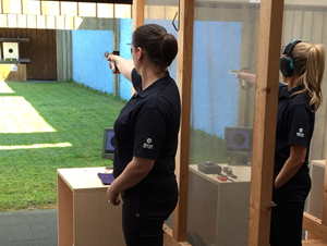 SSgt Rebecca Carnell and Cpl Savannah Foster training 25m Sport Pistol .22